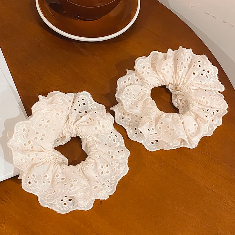 ヘアアクセサリー シュシュ 花みやびレース刺繍