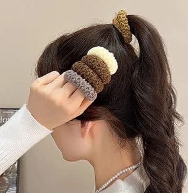 ヘアアクセサリー シュシュ 髪をやさしく包むもこもこ編み目シュシュ 