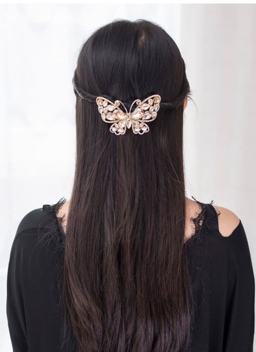 ヘアアクセサリー バレッタ 煌めき蝶々のジュエリーバレッタ