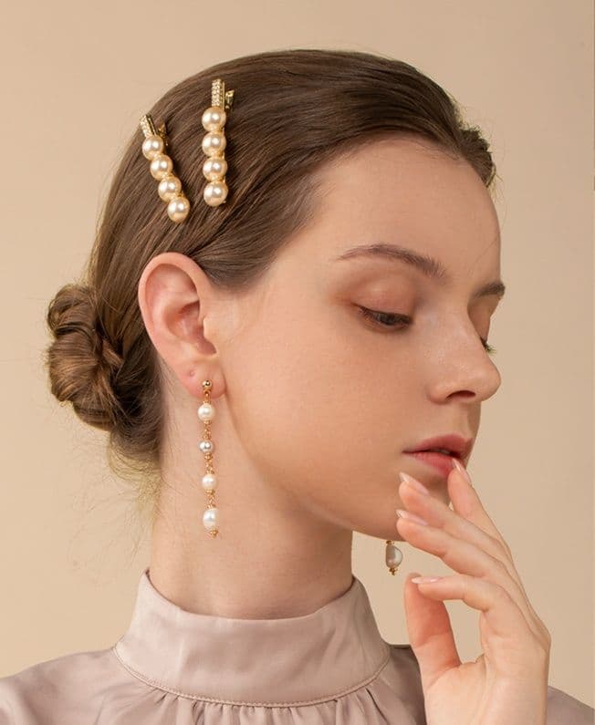 ヘアアクセサリー バレッタ 優美な真珠飾り クラシックバレッタ