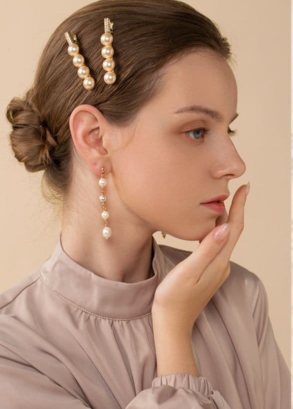 ヘアアクセサリー バレッタ 優美な真珠飾り クラシックバレッタ