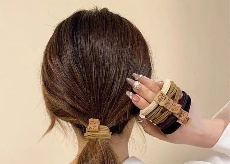 ヘアアクセサリー シュシュ 天然木製模様入りシュシュ