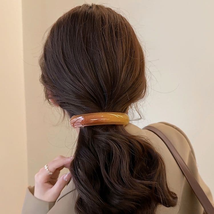 ヘアアクセサリー バレッタ 艶やか曲線オーバルバレッタ