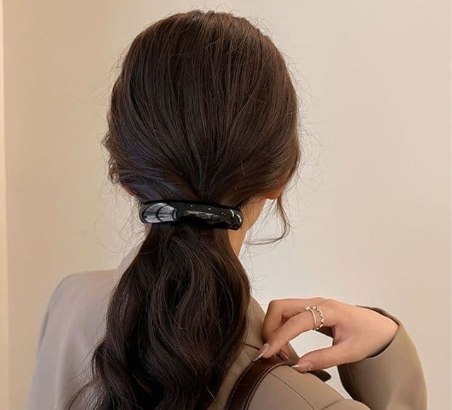 ヘアアクセサリー バレッタ 艶やか曲線オーバルバレッタ