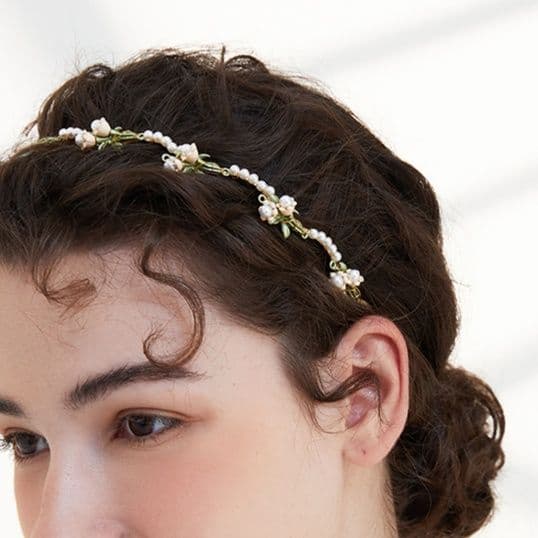 ヘアアクセサリー カチューシャ 花摘み乙女のパール細工カチューシャ