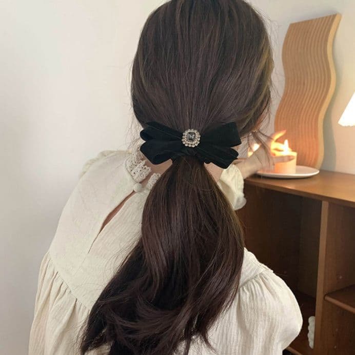 ヘアアクセサリー シュシュ 宝石リボン