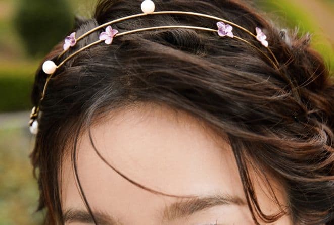 ヘアアクセサリー カチューシャ 小花と真珠の二重細線カチューシャ