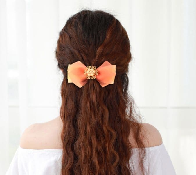 ヘアアクセサリー バレッタ 優美リボン花飾りバレッタ