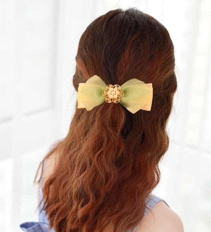 ヘアアクセサリー バレッタ 優美リボン花飾りバレッタ