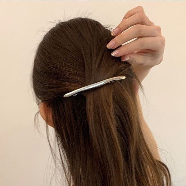 ヘアアクセサリー シンプル細身メタルスティックバレッタ