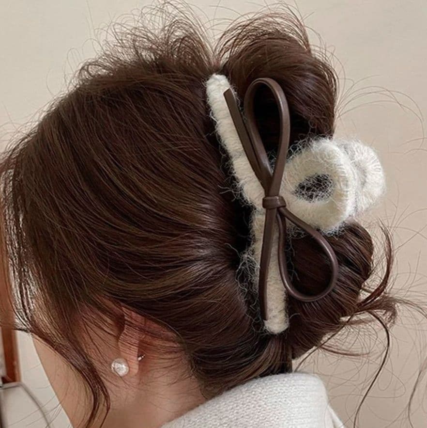 ヘアアクセサリー リボンバレッタ起毛質感大きめヘアクリップ秋冬