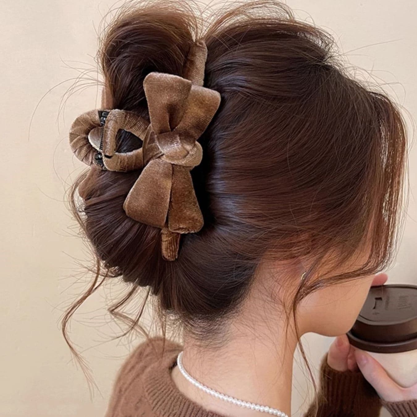 ヘアアクセサリー ベロア調ダブルリボンまとめ髪バレッタ