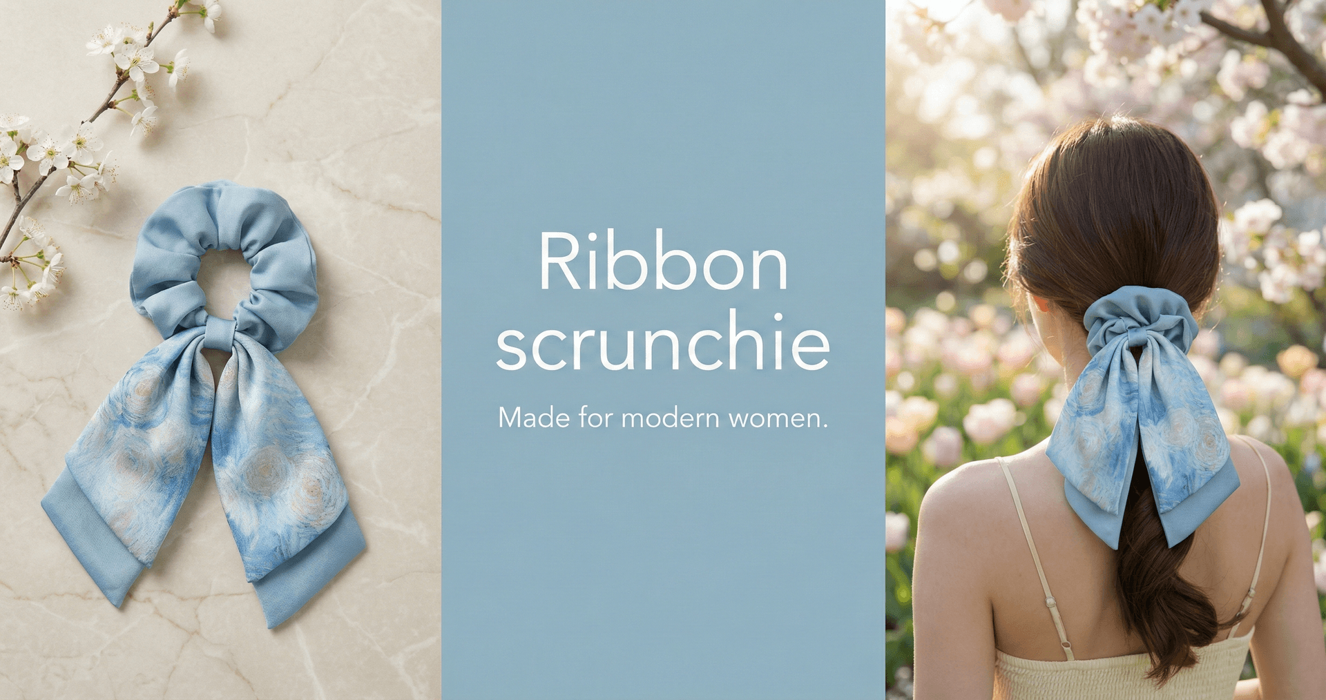 大理石模様リボンシュシュ