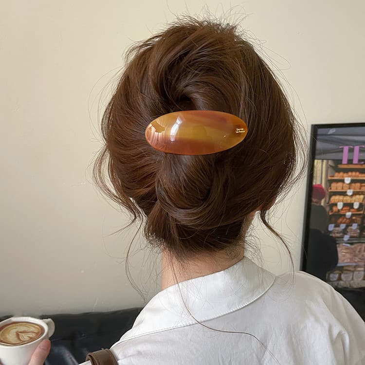 ヘアアクセサリー 天然石風オーバル型バレッタ