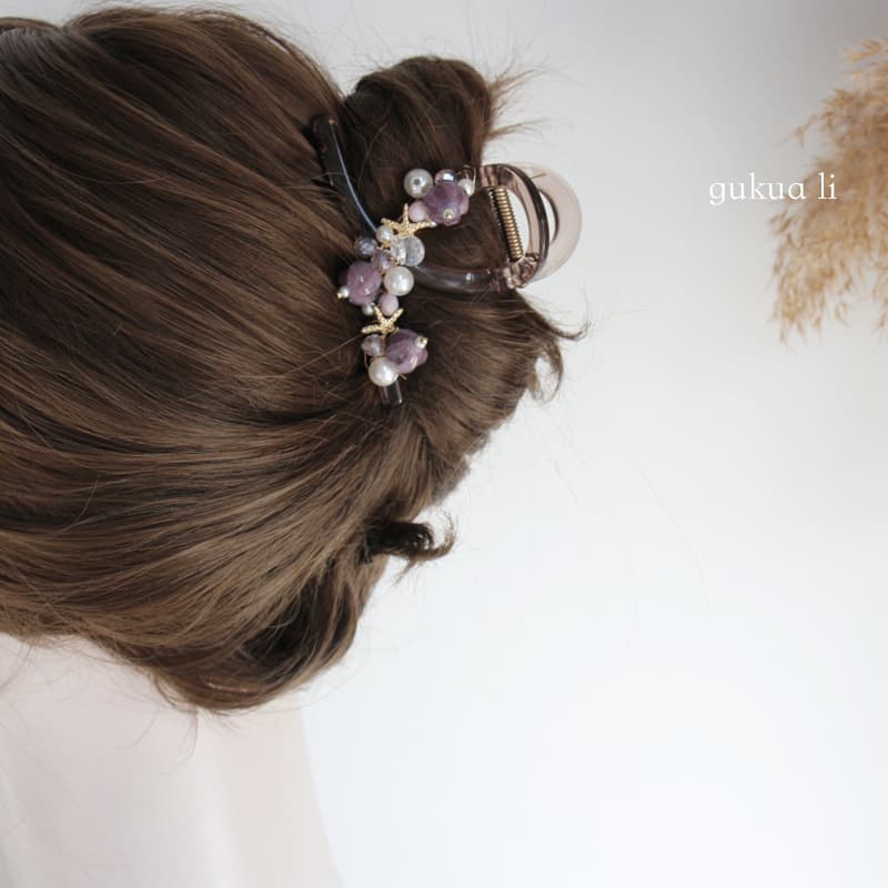 紫水晶パールヘアアクセサリー　上品ヘアクリップ