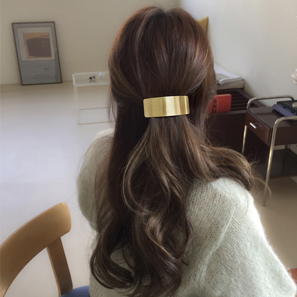  大きめメタルバレッタ シュシュ風ヘアクリップ上品髪留め