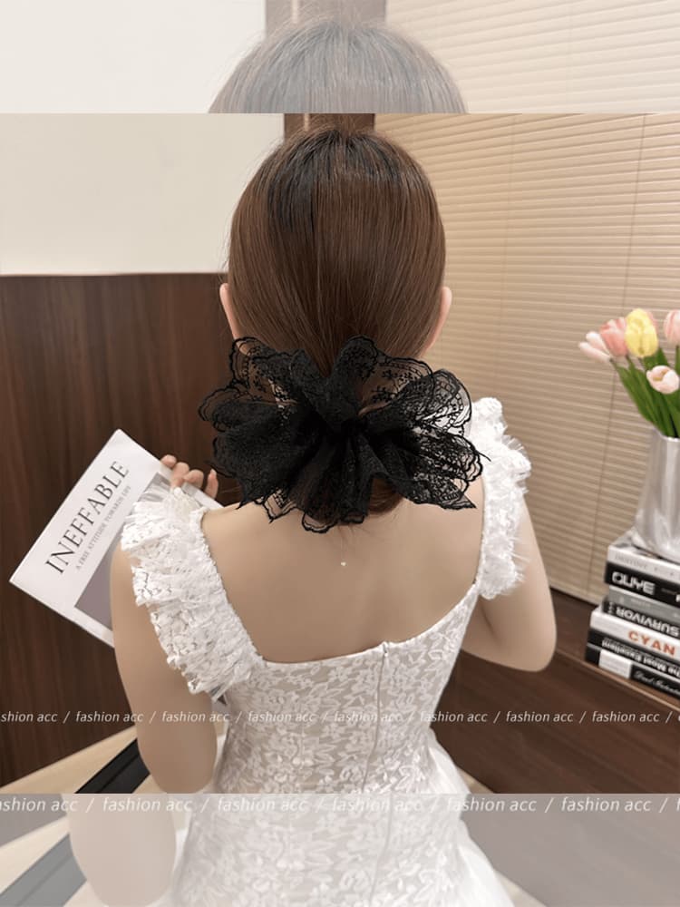 ヘアアクセサリー レースフリルフラワーシュシュ