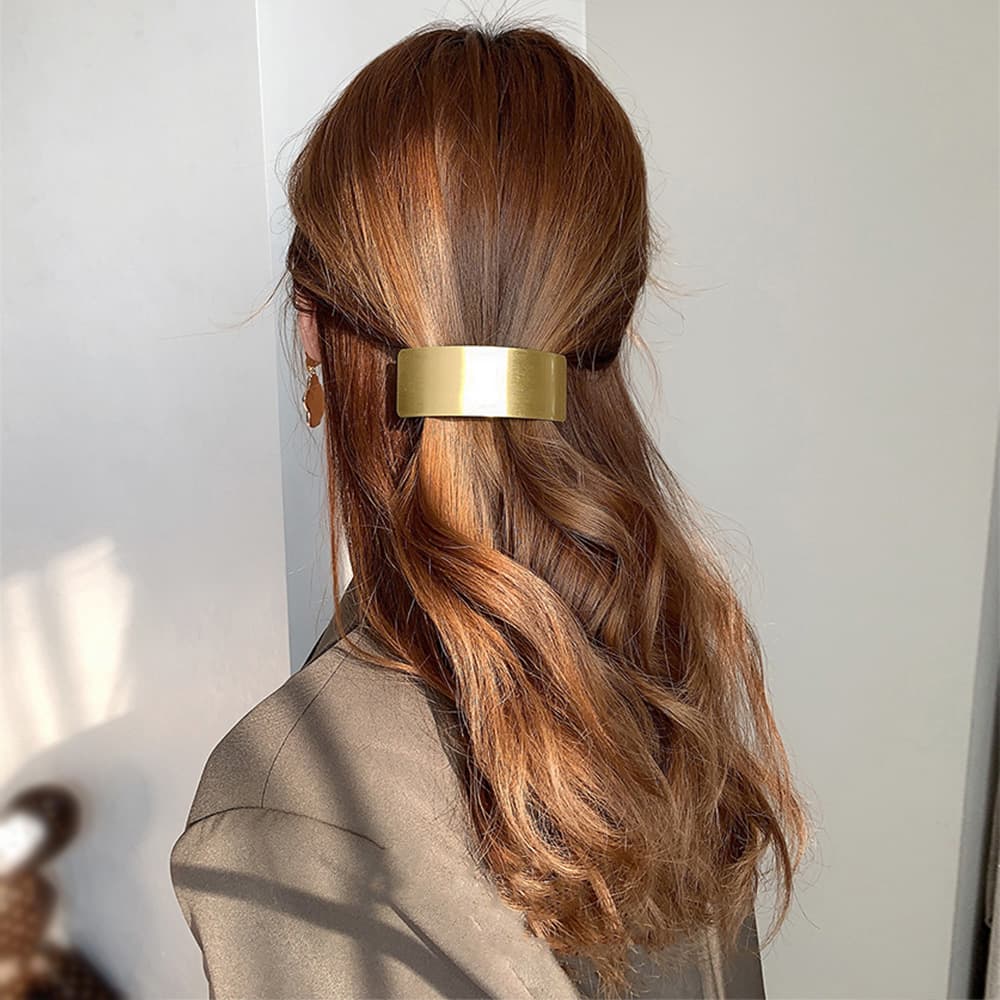  大きめメタルバレッタ シュシュ風ヘアクリップ上品髪留め
