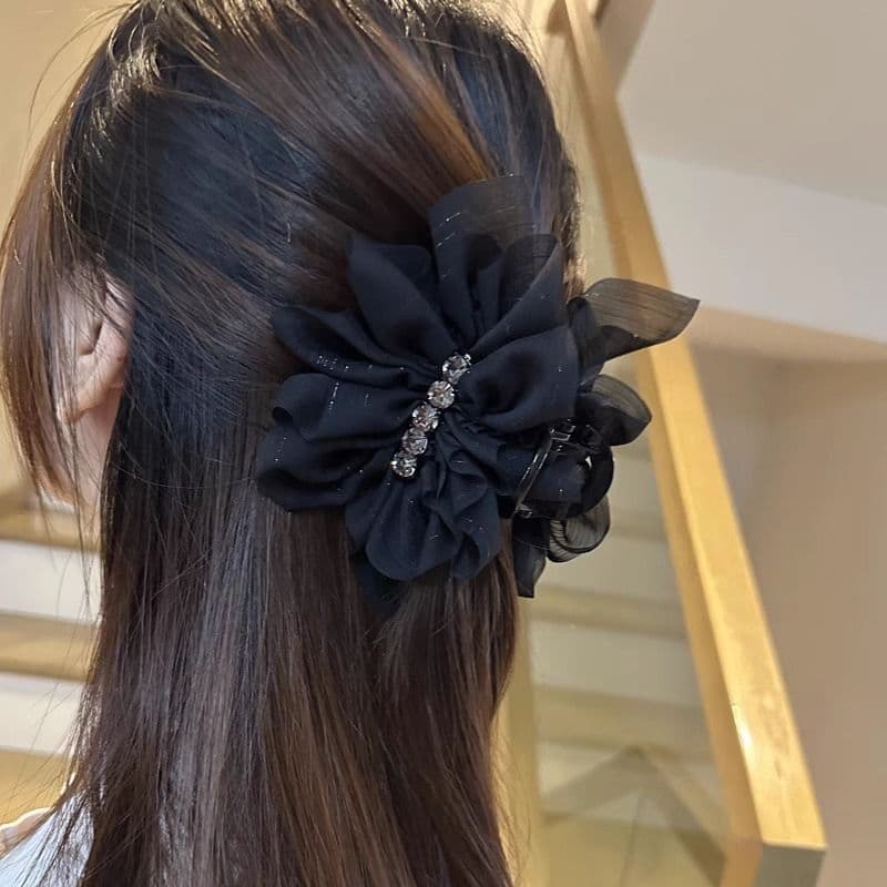 ヘアアクセサリー 華やか花びらシフォンバレッタ