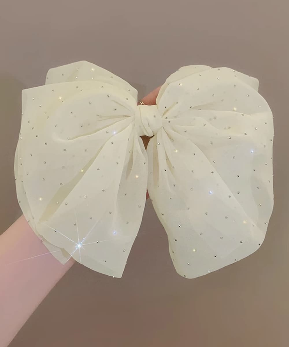 ヘアアクセサリー 大きめ煌めきリボンバレッタ上品ヘアクリップ