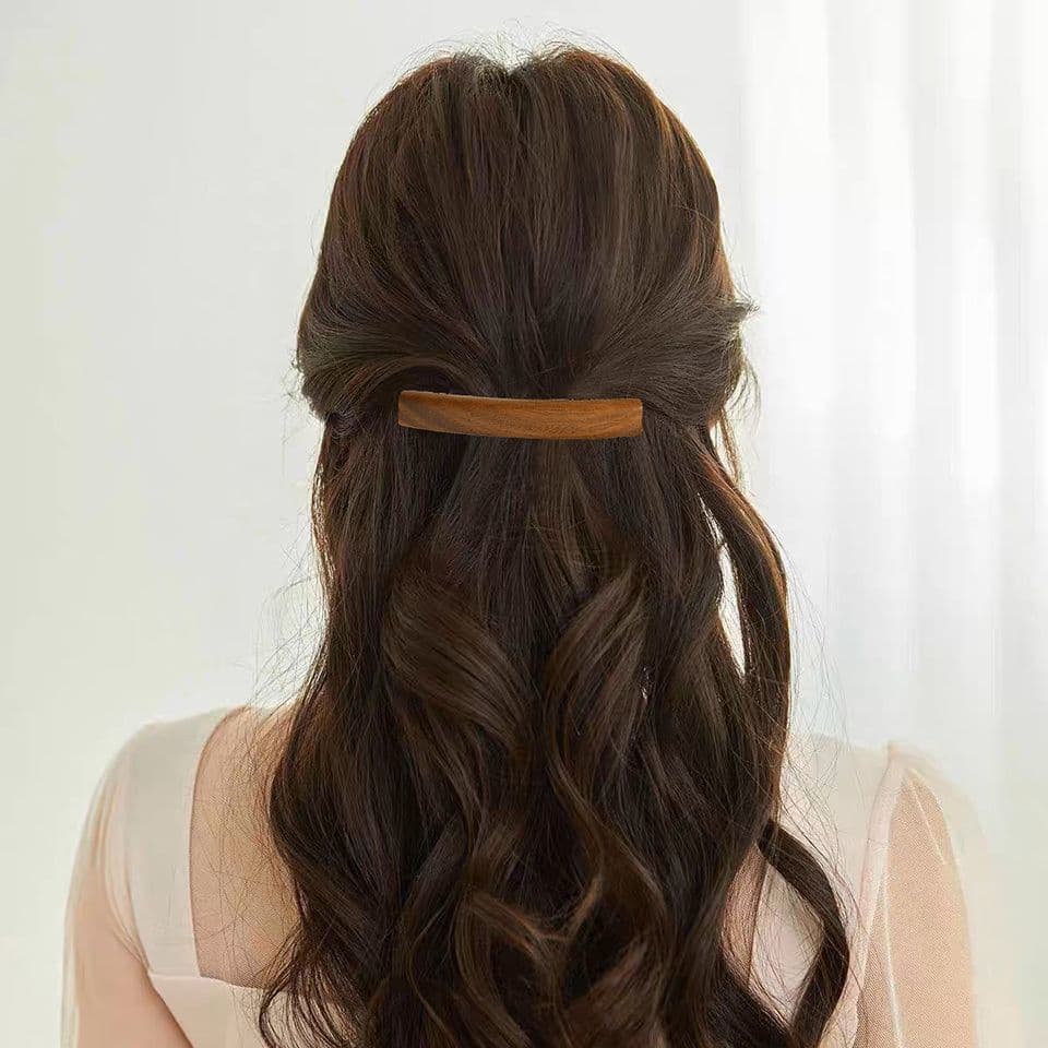 ヘアアクセサリー 天然木製シンプルバー型バレッタ