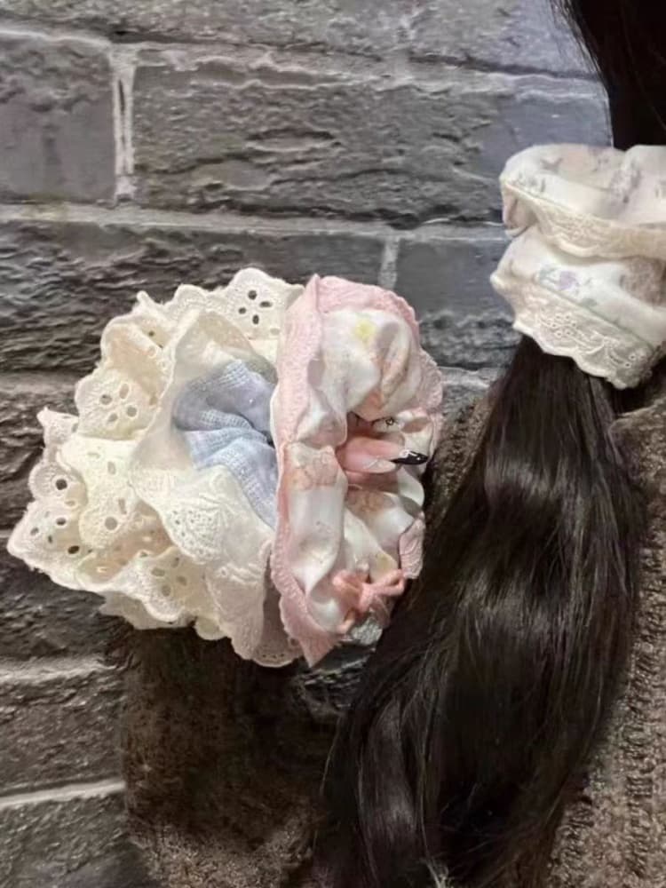 ヘアアクセサリー シュシュ 花レース飾り姫系ヘアゴム