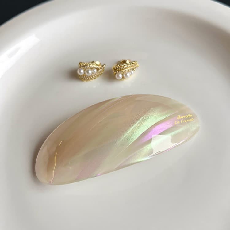 ヘアアクセサリー 天然石風オーバル型バレッタ