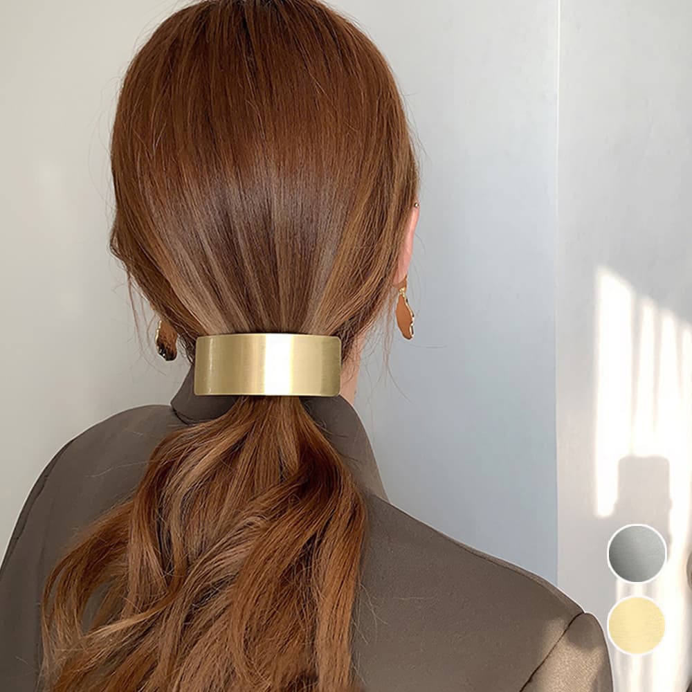  大きめメタルバレッタ シュシュ風ヘアクリップ上品髪留め