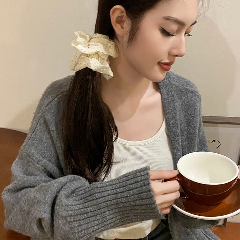 ヘアアクセサリー シュシュ 花みやびレース刺繍