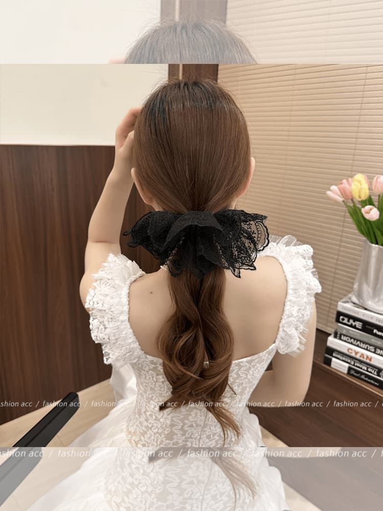 ヘアアクセサリー レースフリルフラワーシュシュ