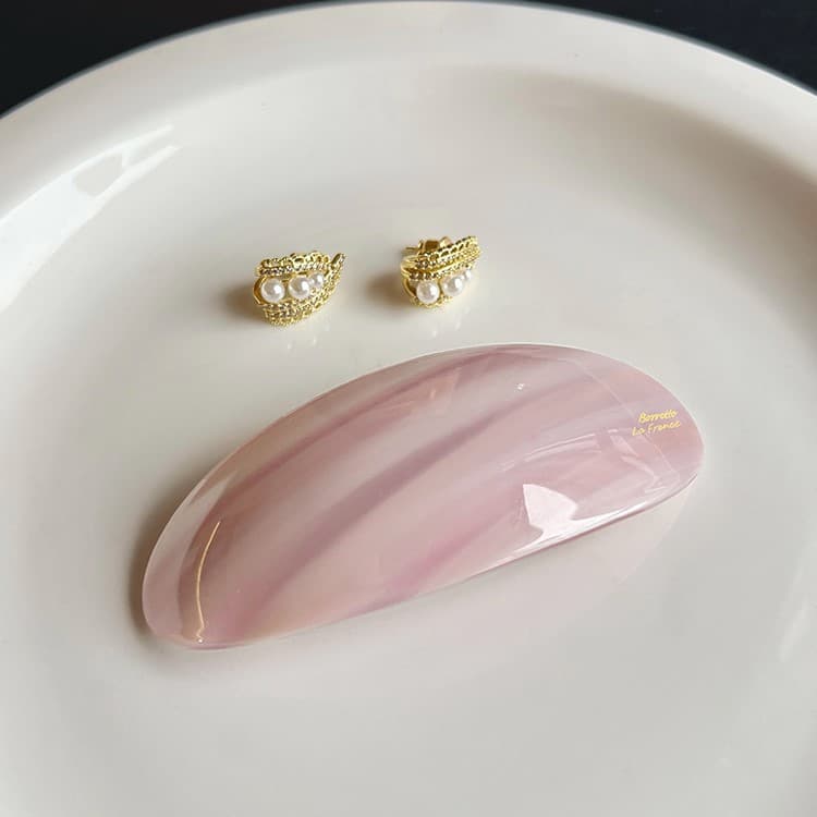 ヘアアクセサリー 天然石風オーバル型バレッタ