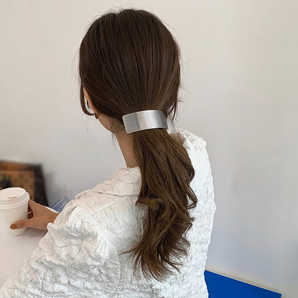  大きめメタルバレッタ シュシュ風ヘアクリップ上品髪留め