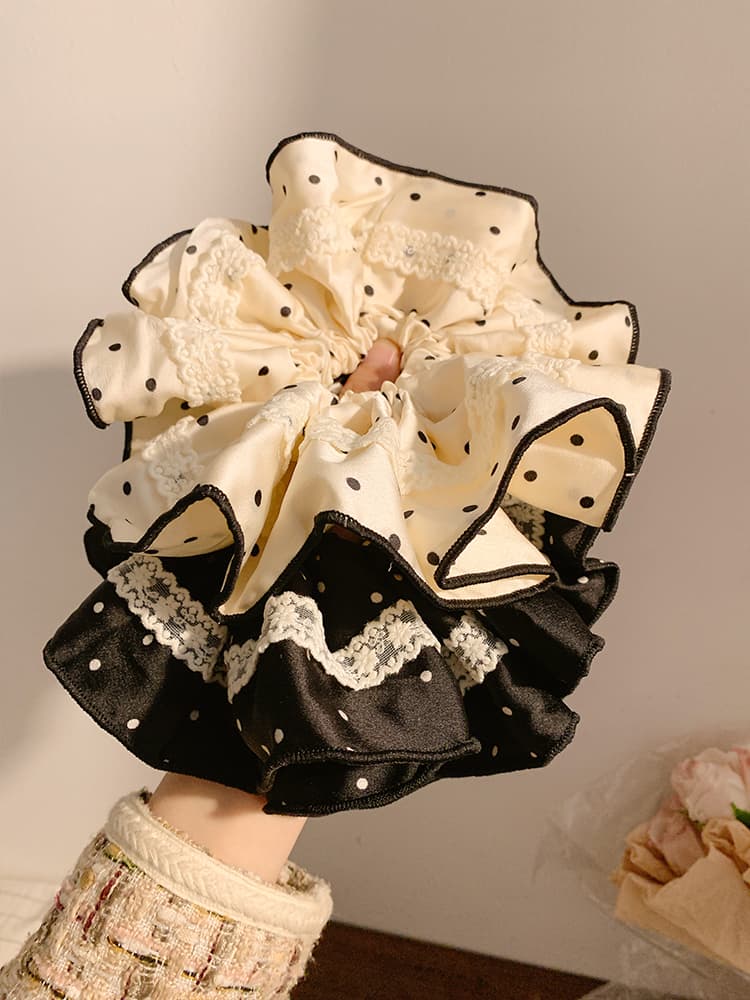 ヘアアクセサリー シュシュ レース飾り水玉シュシュ