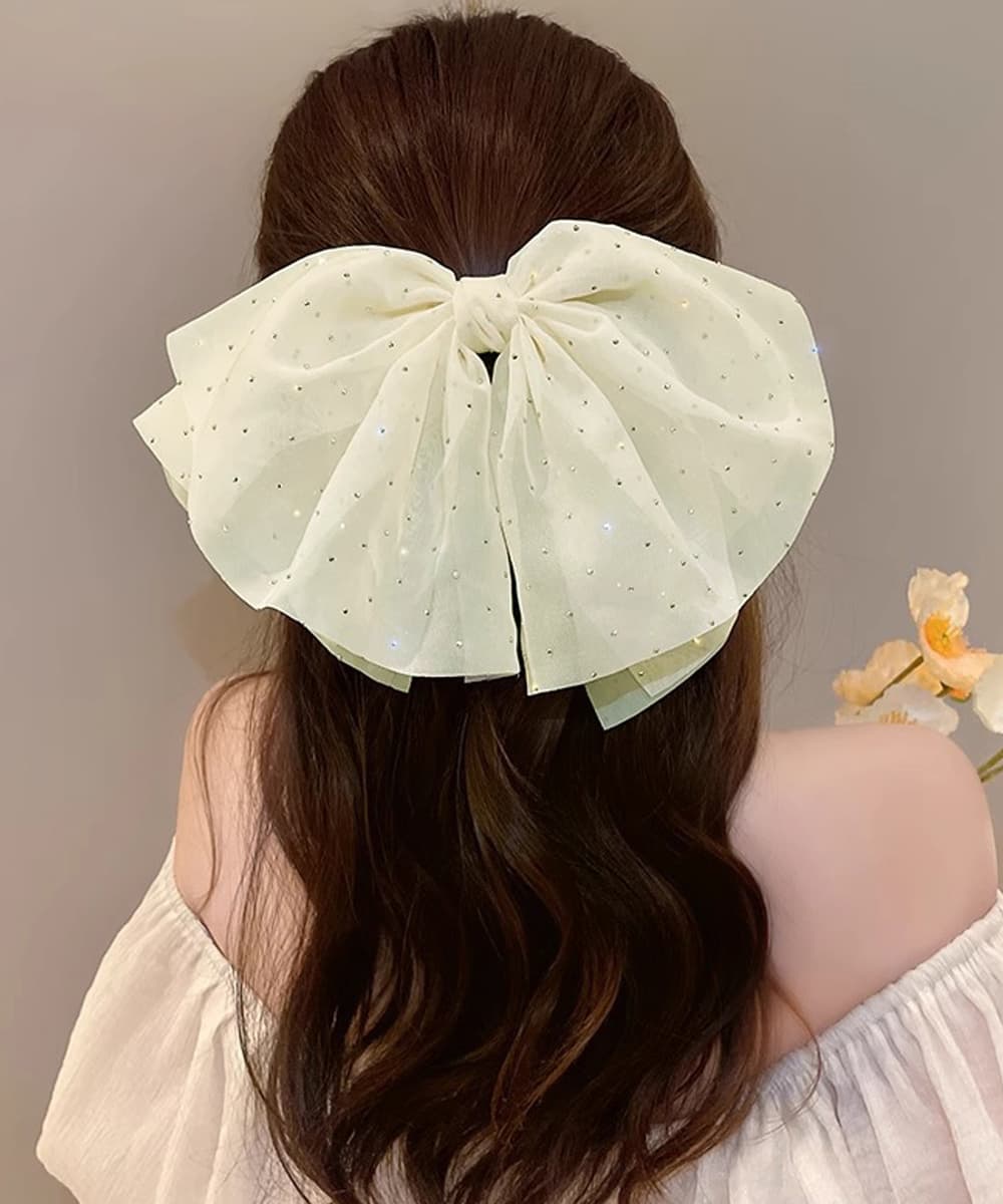 ヘアアクセサリー 大きめ煌めきリボンバレッタ上品ヘアクリップ