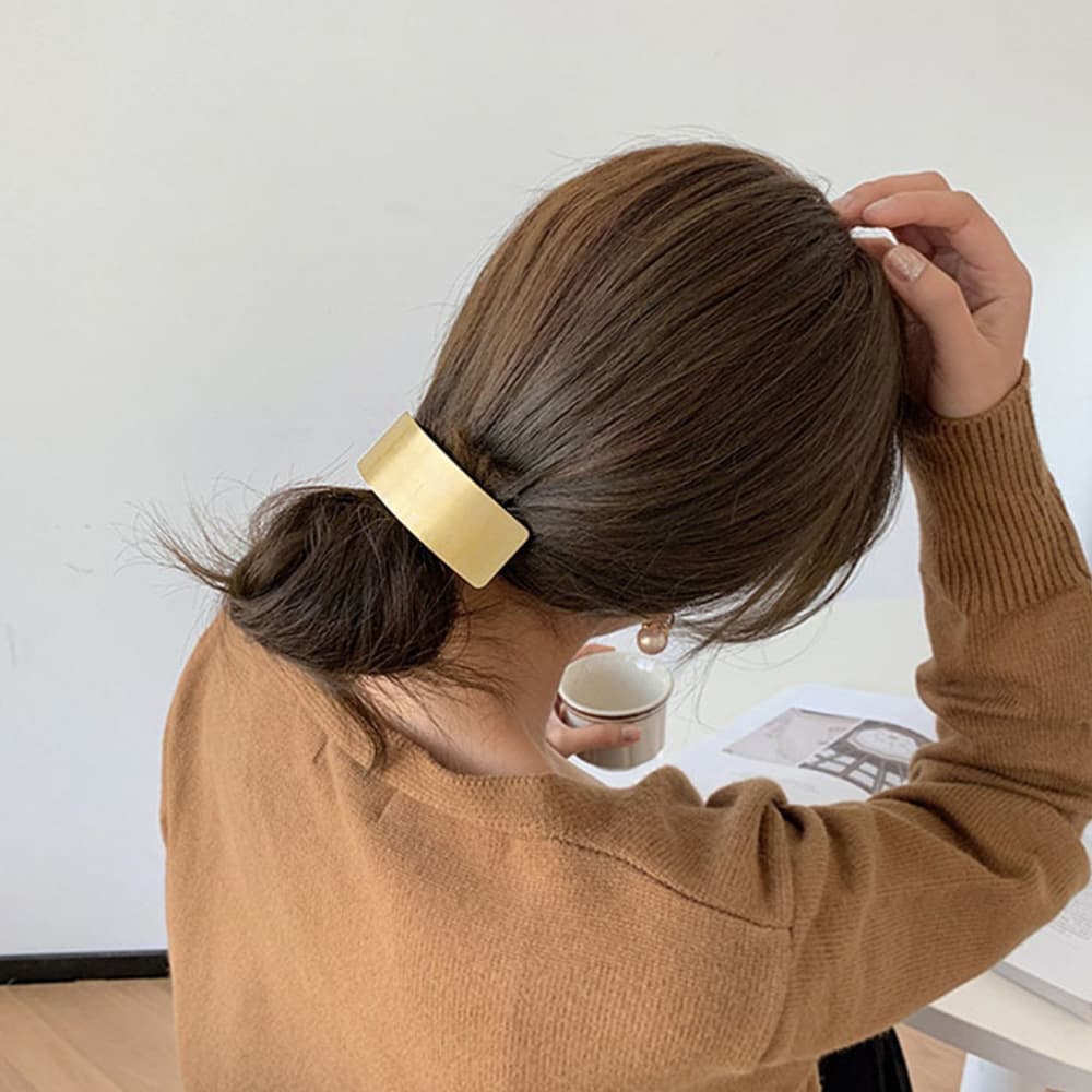  大きめメタルバレッタ シュシュ風ヘアクリップ上品髪留め