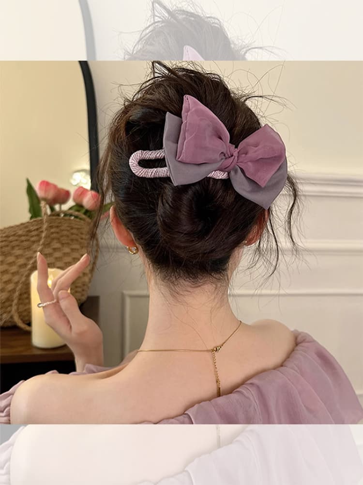 ヘアアクセサリー 上品シフォンリボンバレッタ