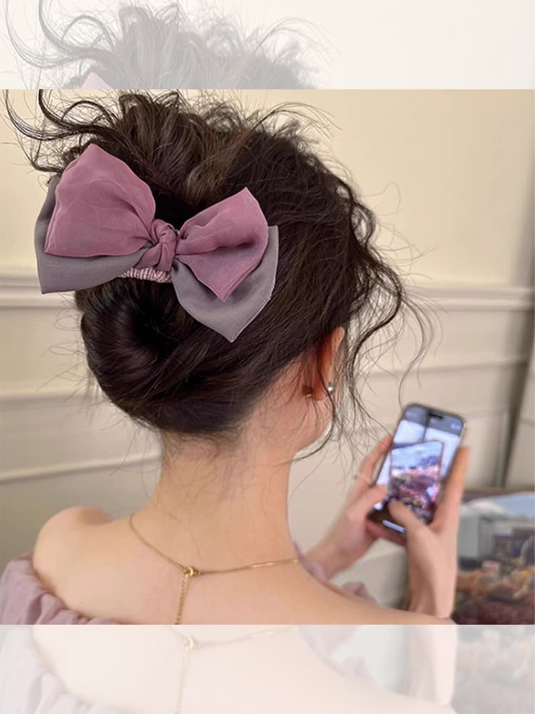 ヘアアクセサリー 上品シフォンリボンバレッタ