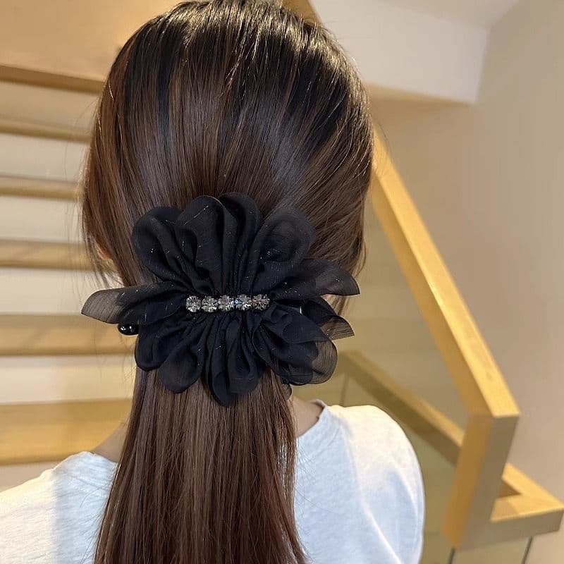 ヘアアクセサリー 華やか花びらシフォンバレッタ