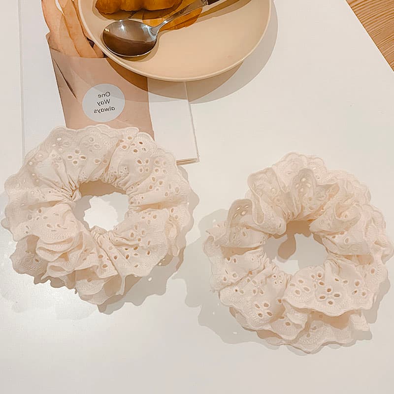 ヘアアクセサリー シュシュ 花みやびレース刺繍