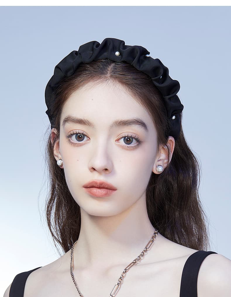 ヘアアクセサリー カチューシャ しあわせ真珠のひだ飾りカチューシャ