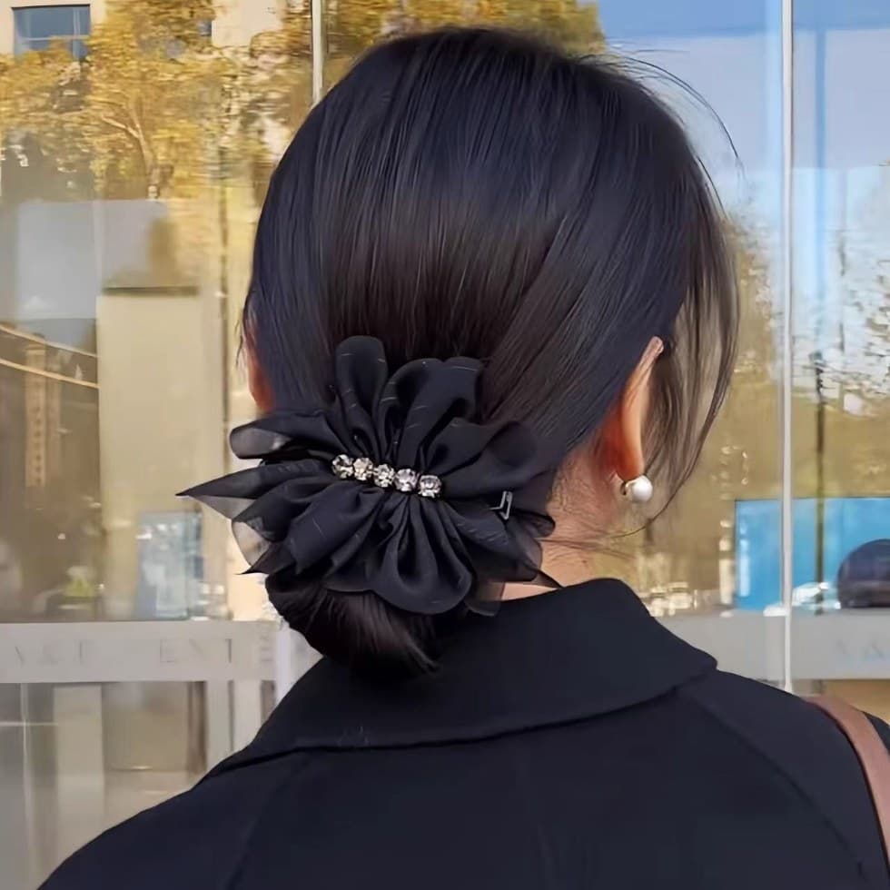 ヘアアクセサリー 華やか花びらシフォンバレッタ