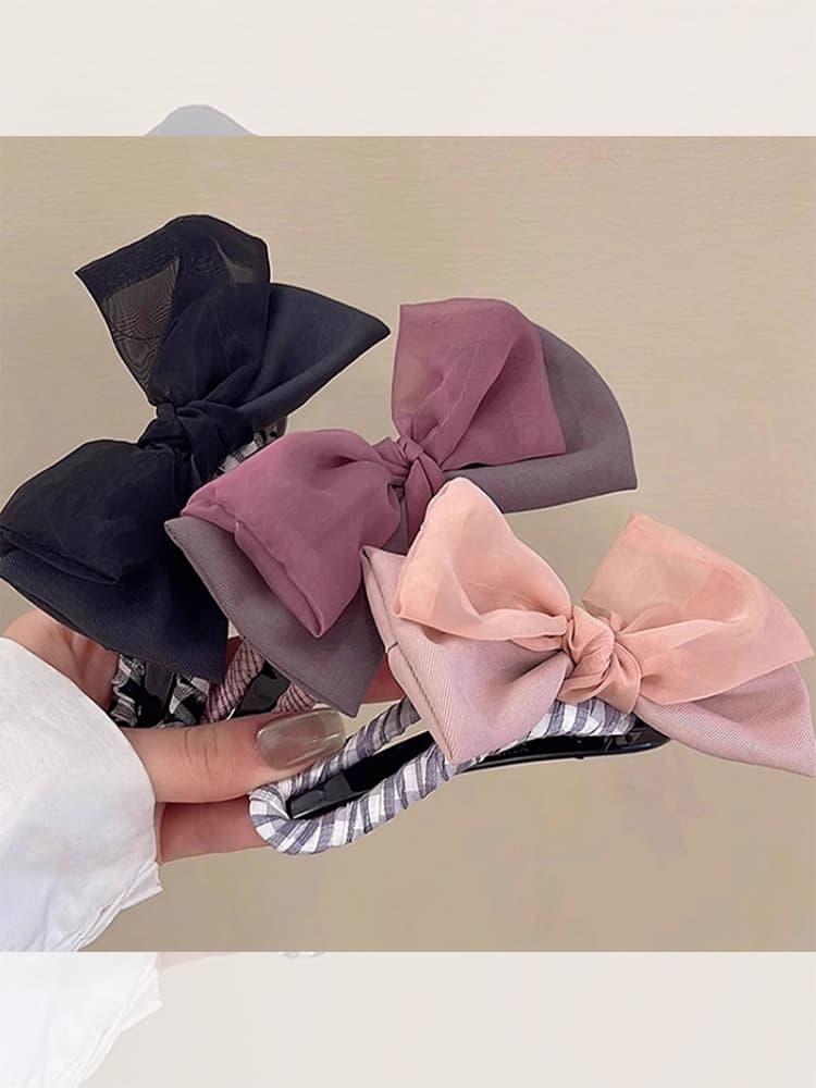 ヘアアクセサリー 上品シフォンリボンバレッタ
