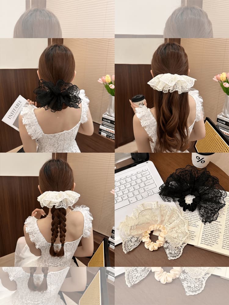 ヘアアクセサリー レースフリルフラワーシュシュ