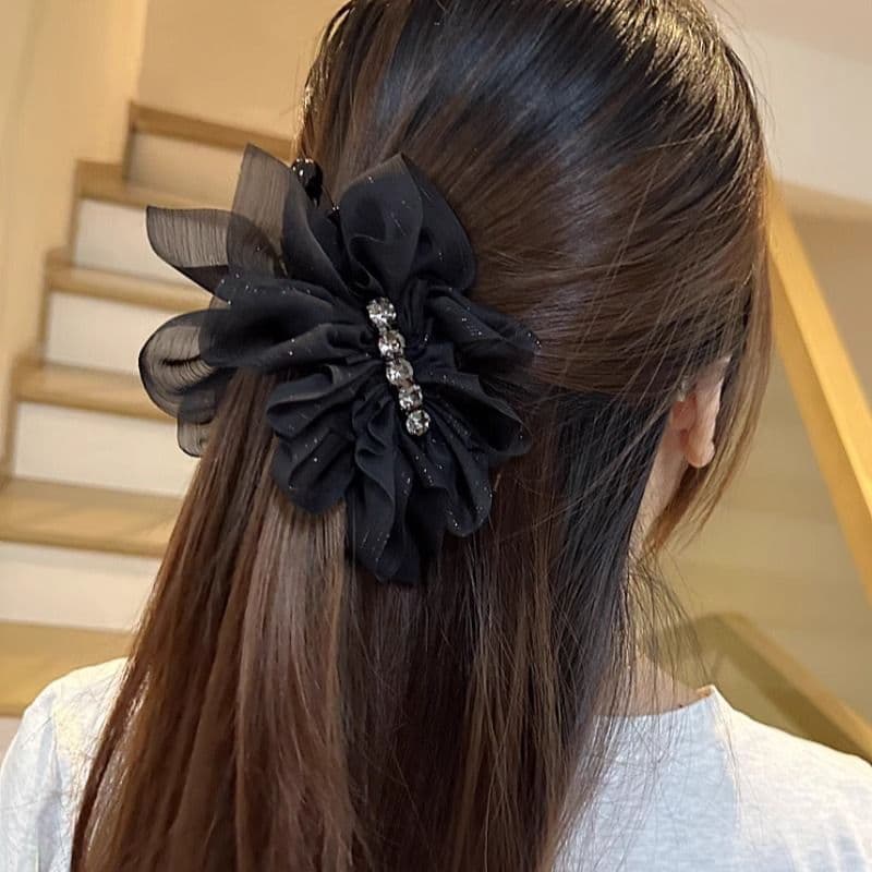 ヘアアクセサリー 華やか花びらシフォンバレッタ