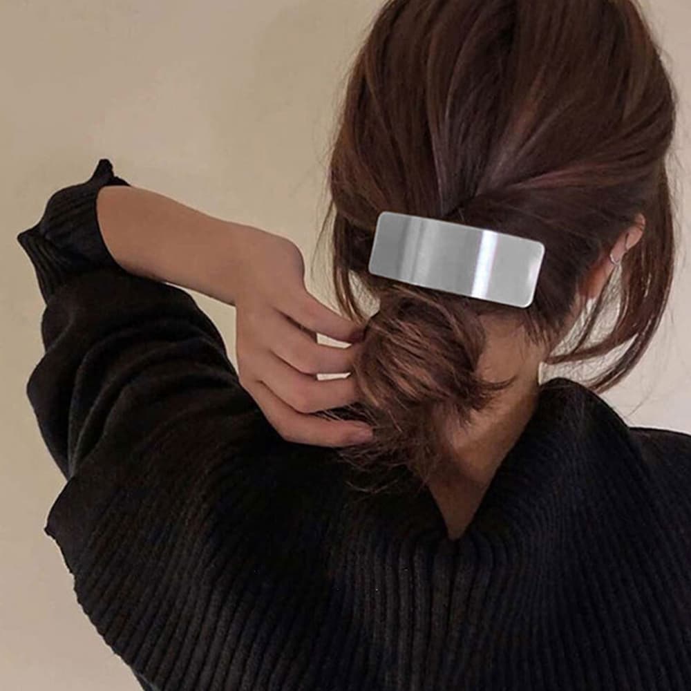  大きめメタルバレッタ シュシュ風ヘアクリップ上品髪留め