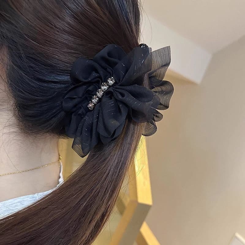 ヘアアクセサリー 華やか花びらシフォンバレッタ