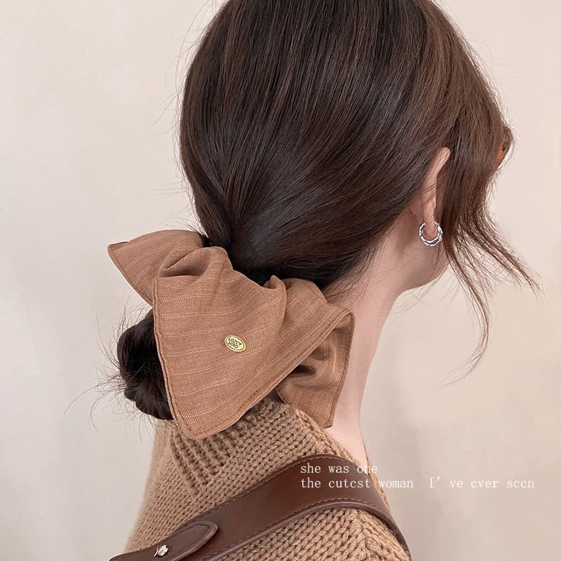 ヘアアクセサリー リボン飾り麻調シュシュ