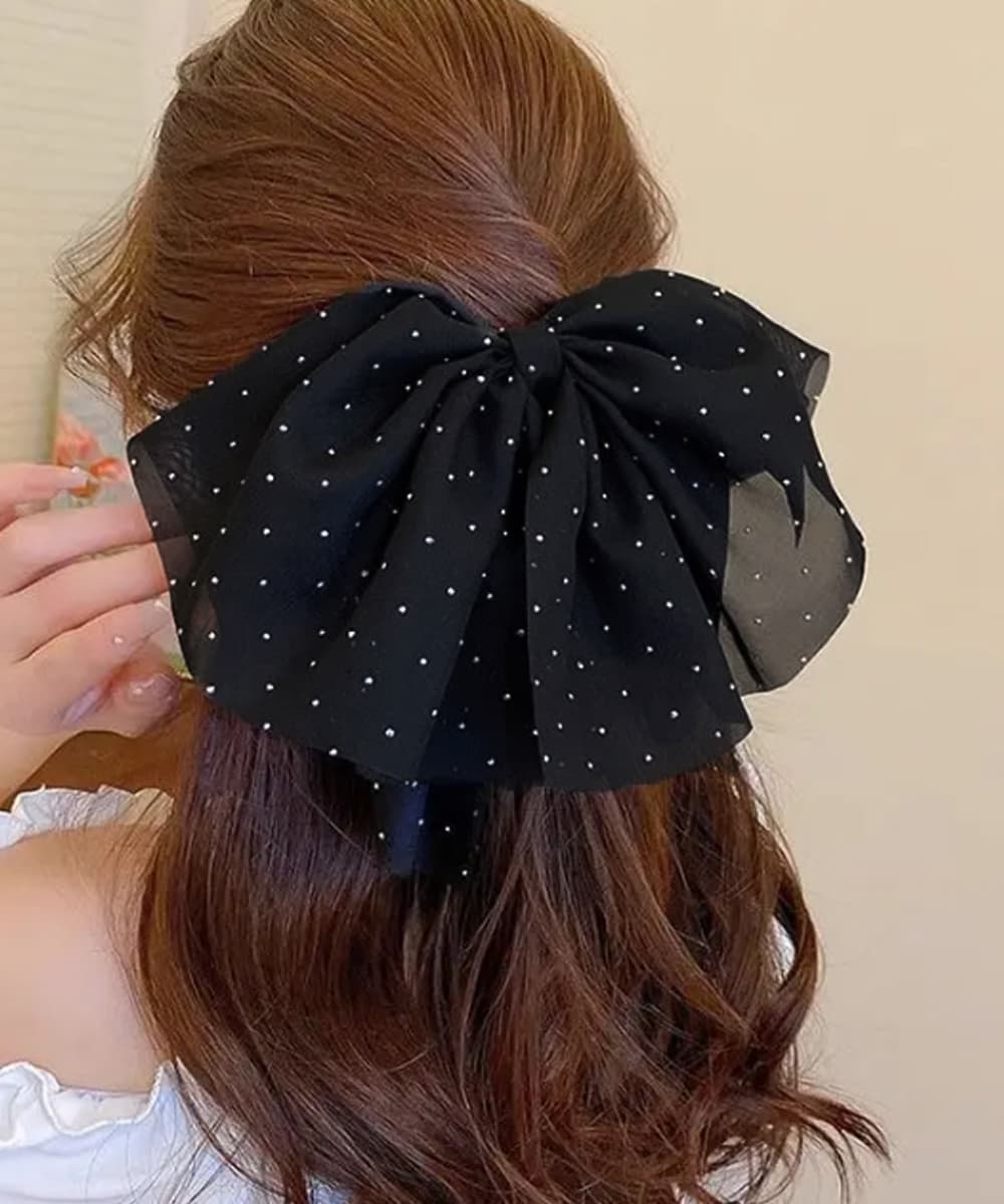 ヘアアクセサリー 大きめ煌めきリボンバレッタ上品ヘアクリップ