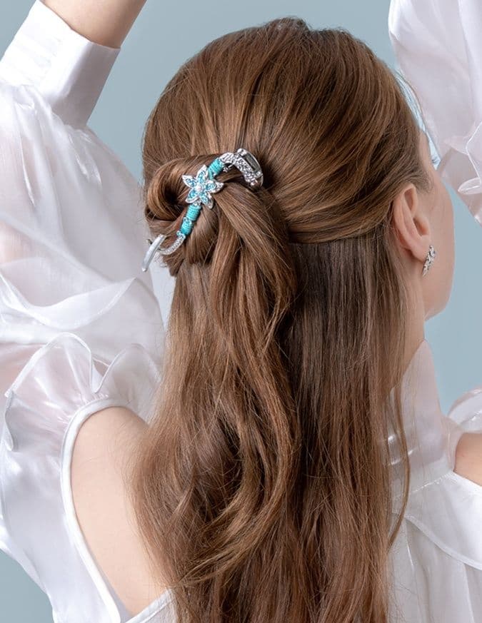 ヘアアクセサリー バレッタ 花かがやき 星模様バレッタ
