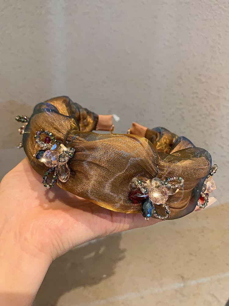 ヘアアクセサリー カチューシャ 煌めき宝石シフォンカチューシャ